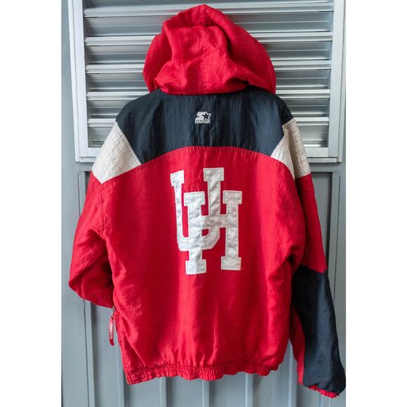 Houston Cougars 90s STARTER Color Block puffer 1/2 jacket L red black NCAA vtg